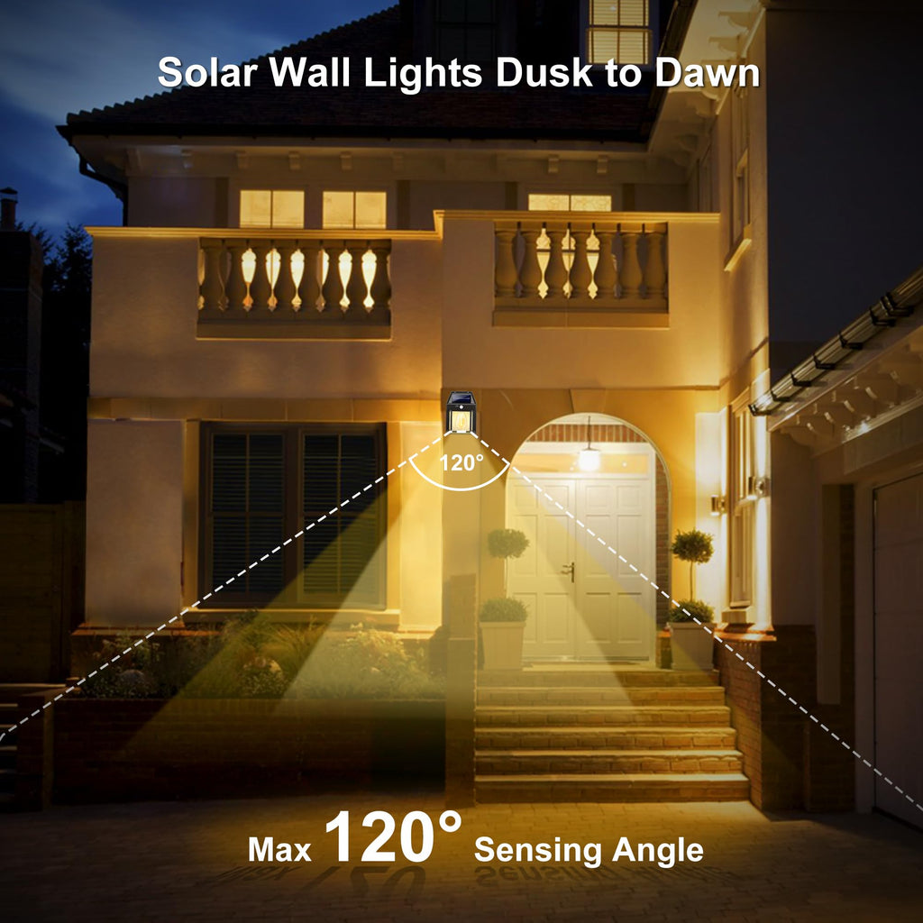 Jyoiat Outdoor Solar Wall Lights - Solar Waterproof Brighter Porch Square Lights with 3 Modes & Motion Sensor Front Fence Lantern Lights for Outside,Backyard,Garage Decorative (4 Packs)