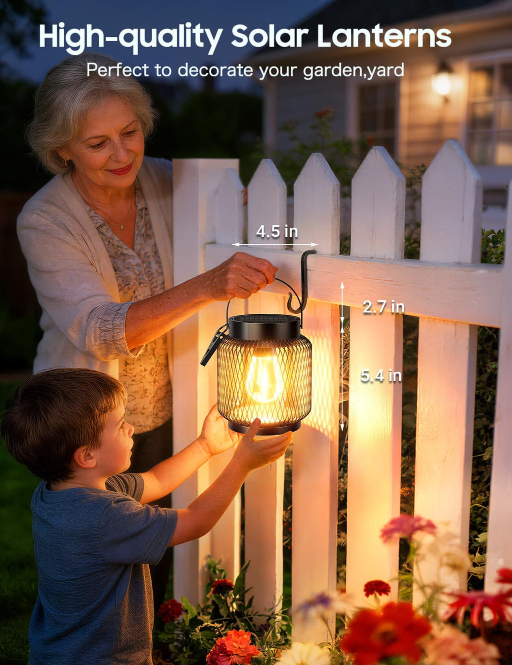 KOOPER Metal Solar Lanterns Outdoor Waterproof, 4 Pack Brighter Hanging Solar Lights for Outside, Up to 15 Hours Modern Hanging Solar Powered Lanterns Lights for Yard Patio Path Tree Garden Decorative