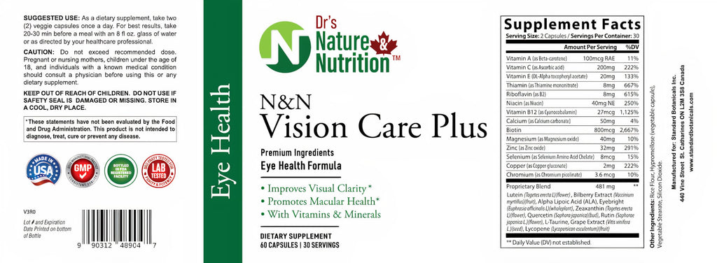 Dr's Nature & Nutrition Vision Care Eye Vitamins & Eye Supplement with Lutein & Zeaxanthin for Macular Health & Blue Light Protection
