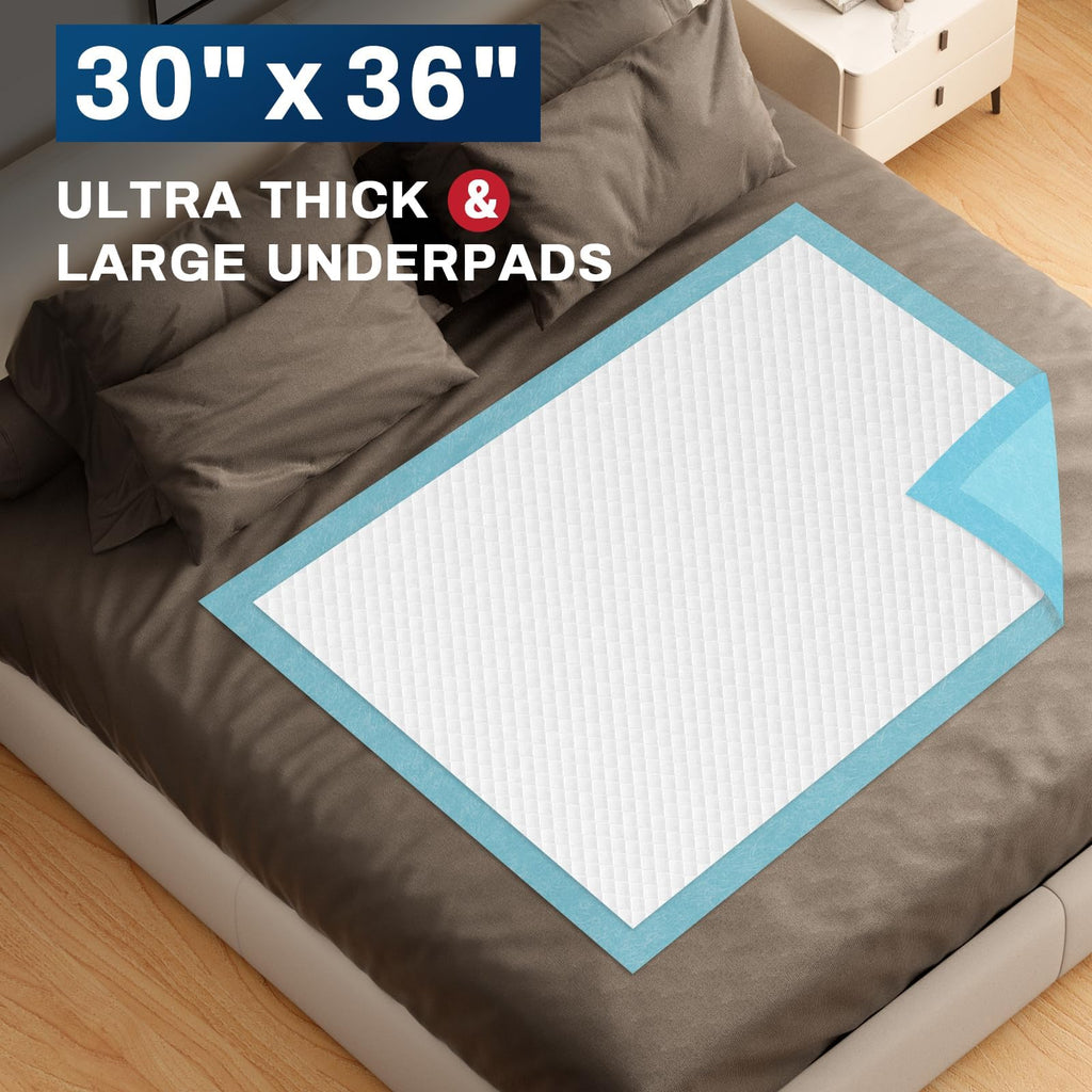 BIGGMED Tear-Resistant Disposable Bed Pads 30" x 36", 100 Count Absorbent Underpads, Chux Thicker Extra Large Incontinence Bed Pads, Pee Pads for Adults, Kids, Elderly, Pets