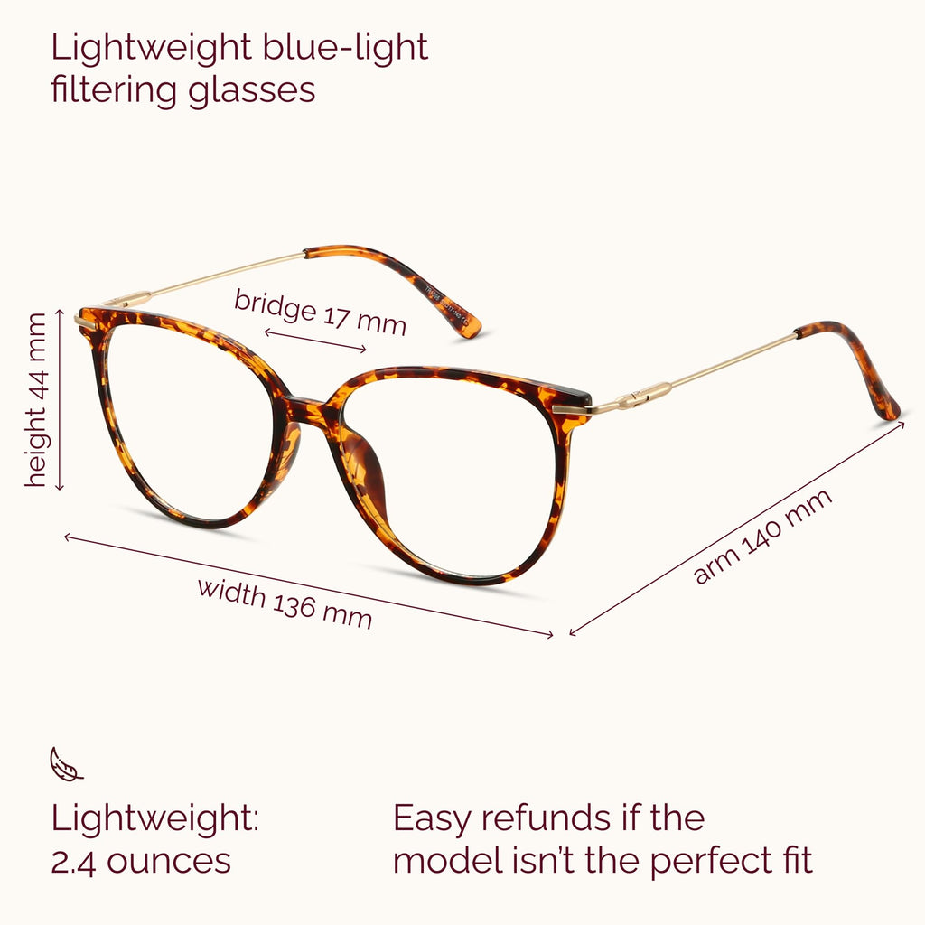 Gaoye Blue Light Blocking Glasses - Trending Round TR90 Frames, Metal Arms, UV400 Protection - Matching Soft Case