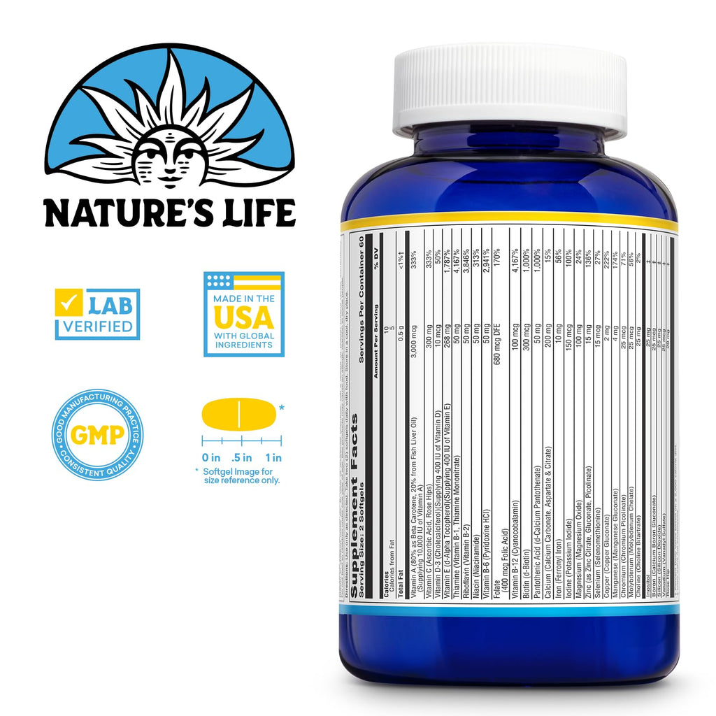 Nature's Life Soft Gelatin Multiple | Complete Daily Multivitamin & Mineral Supplement with Iron | 120 Easy-to-Swallow Softgels | 2-Month Supply