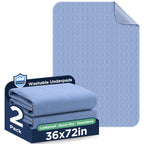 Washable Bed Pads 36" x 72" - 2 Pack, Blue, Waterproof Bed Pads for Incontinence, Bed Wetting Pads for Bed, Sofa, Floor, Resuable Underpads for Adults, Seniors, Pet