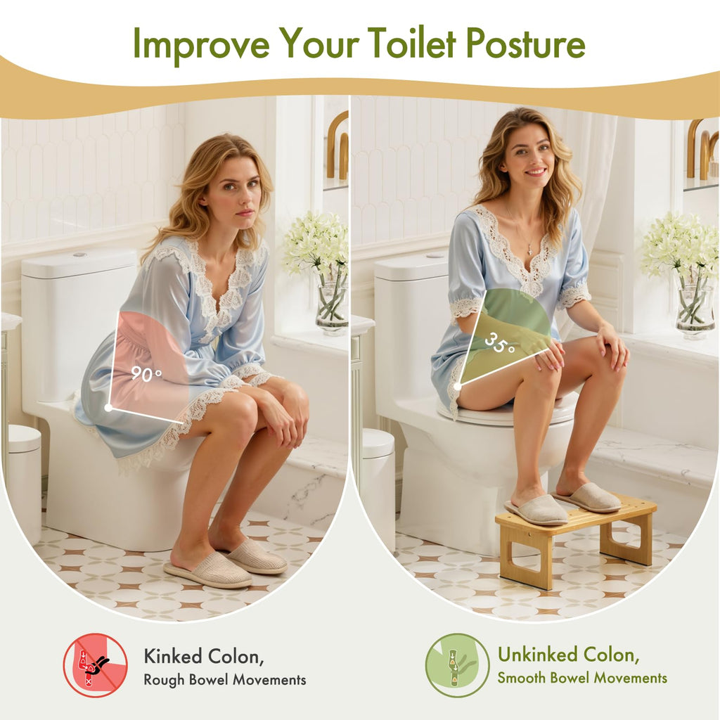 AmazerBath Bamboo Toilet Stool, Squat Potty Stool for Adults, Non-Slip Pooping Stools for Bathroom, Portable Potty Step Foot Stools for Kids, Assembly Required, 6.8''
