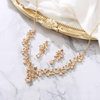 BriLove Women's Wedding Jewelry Set Leaf Flower for Bridal Prom Champagne