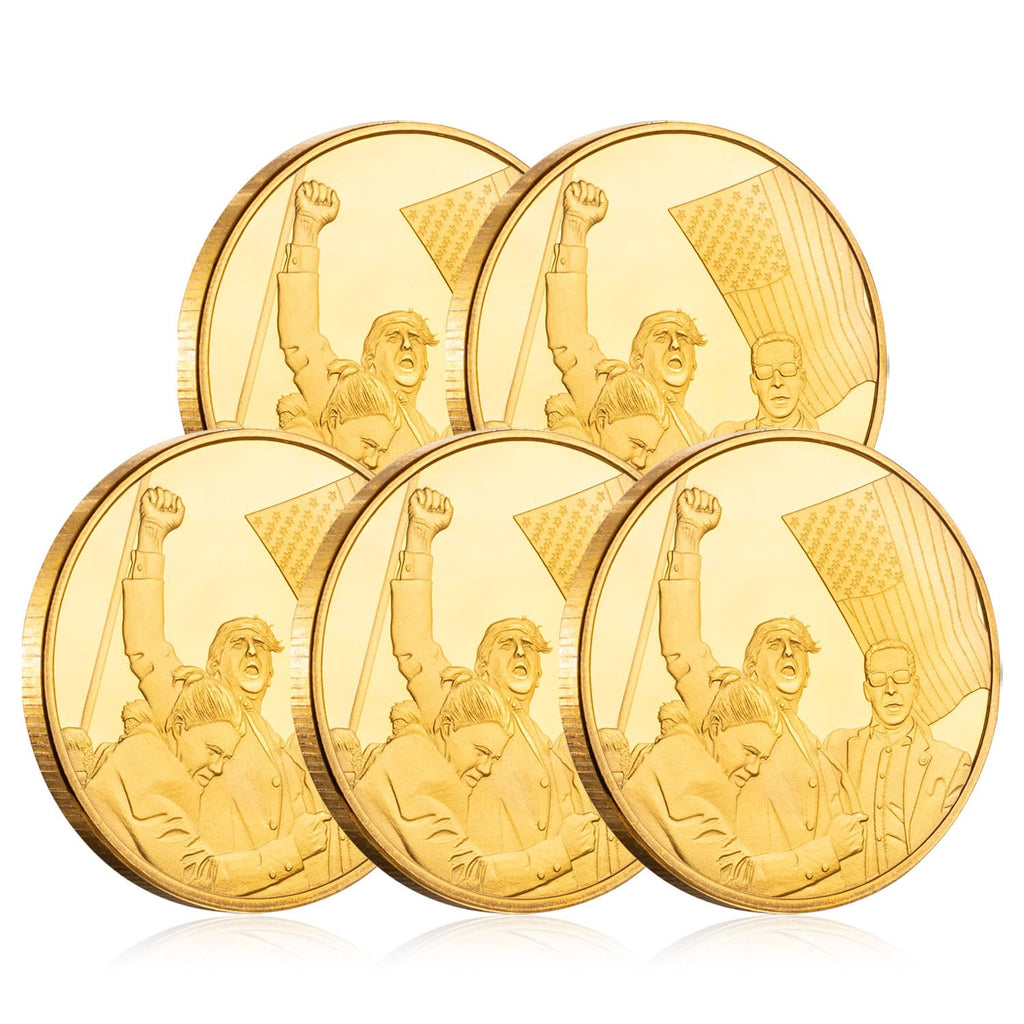 Donald Trump Assassinated Coins Shooting Medal Trump Fighting for America Challenge Coin 2025-2029 (5 Pieces Gold-Gold)