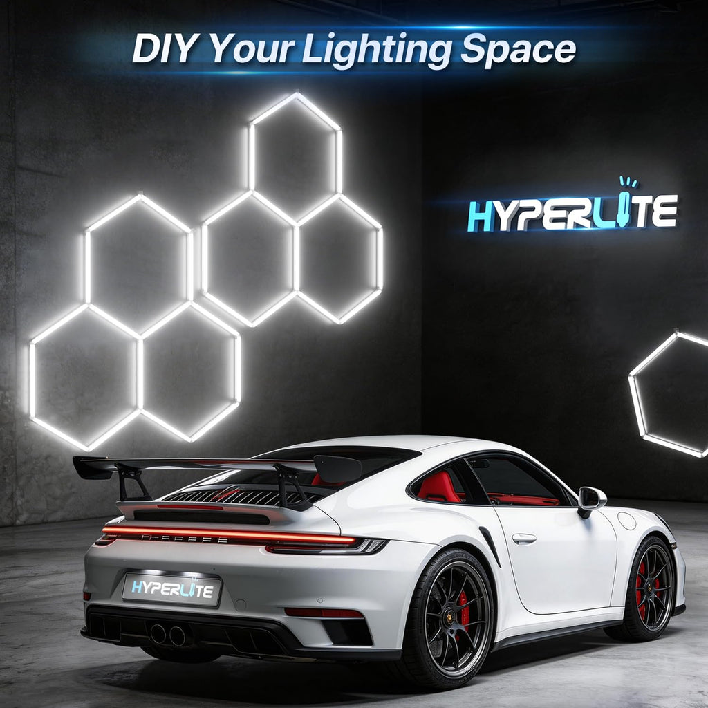 HYPERLITE Gen II Hexagon Garage Lights: 399W 39900LM 14 Grids Hexagon Led Light, 6500K Ultra Bright Honeycomb Hex Lights, Easy Install, Durable Design for Garage, Car Detailing, Workshops, Shops, Gym