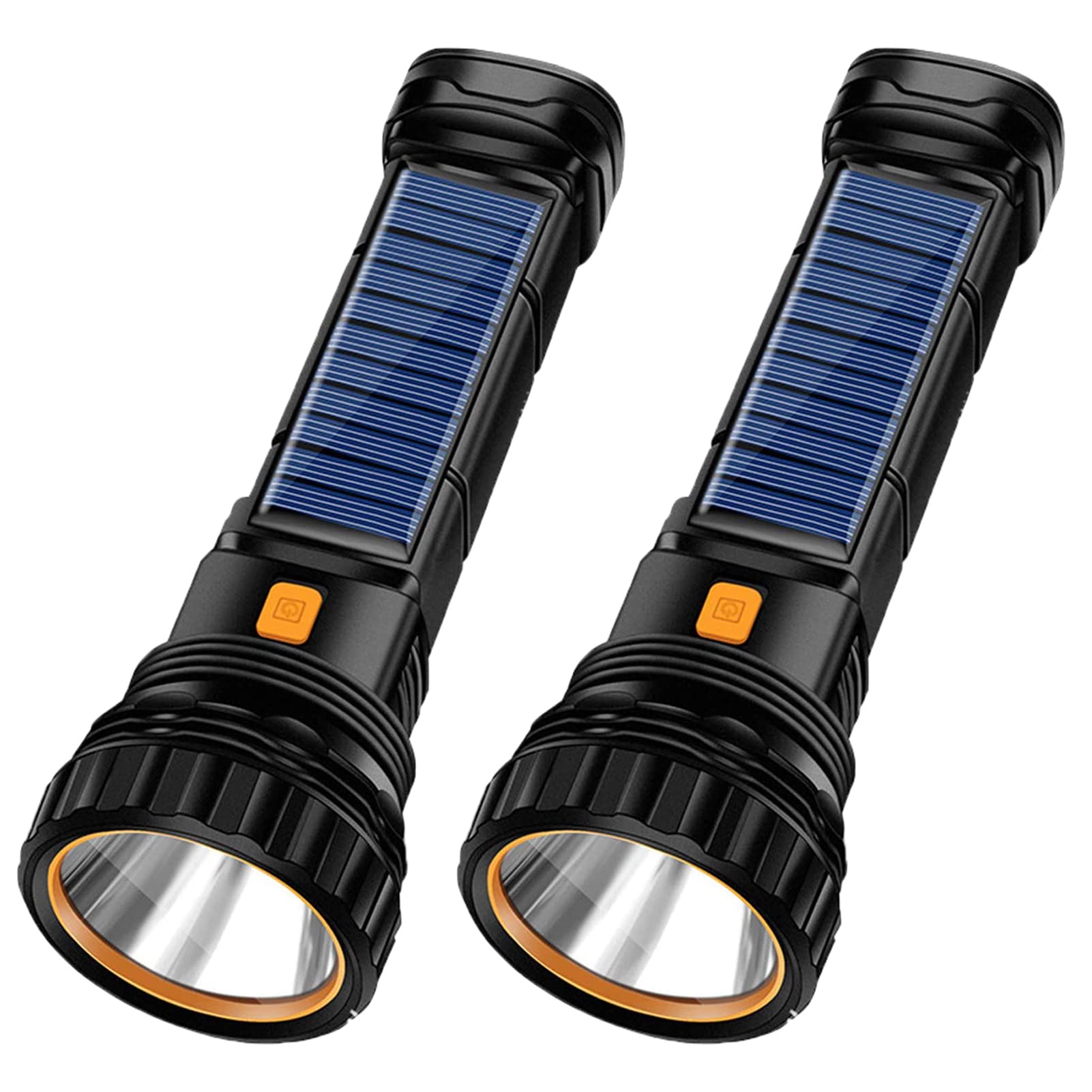 E-SHIDAI Solar/Rechargeable Multi Function 1000 Lumens LED Flashlight, with Emergency Strobe Light, Handheld LED Flashlights for Home Emergencies Camping (2PC)