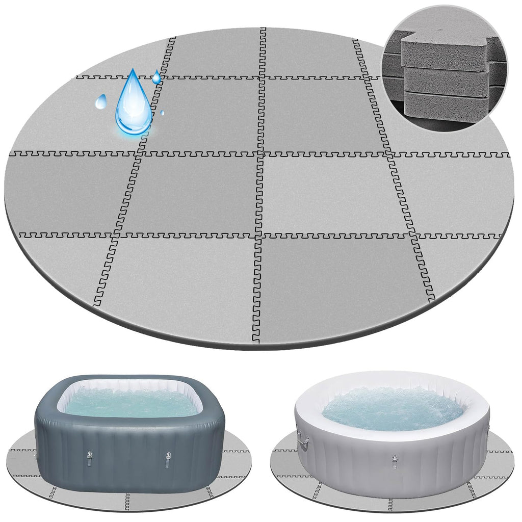 78 Inch Round Hot Tub Mat - Extra-Thick Interlocking Hot Tub Protective Pad Spa Pool Foam Insulation Mat Ground Base Flooring Protector for Portable Inflatable Hot Tub Accessories Outdoor Indoor