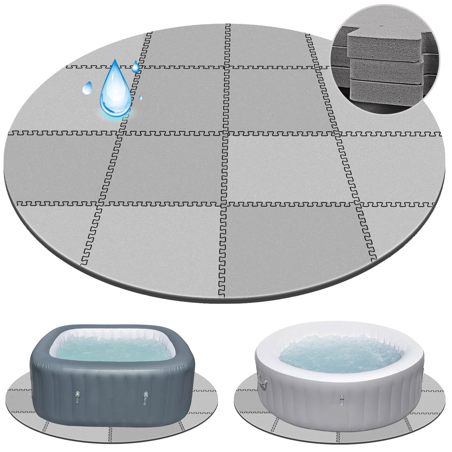 78 Inch Round Hot Tub Mat - Extra-Thick Interlocking Hot Tub Protective Pad Spa Pool Foam Insulation Mat Ground Base Flooring Protector for Portable Inflatable Hot Tub Accessories Outdoor Indoor