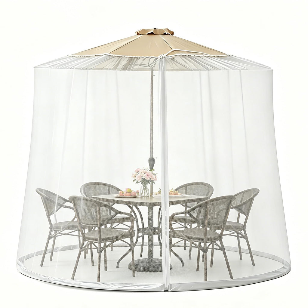 CEAWTUMY 9-11 FT Outdoor Mosquito Netting for Patio, Windproof Universal Umbrella Mosquito Net for Patio Garden Backyards, Polyester Mesh Outdoor Umbrella Screen with Zipper (White)