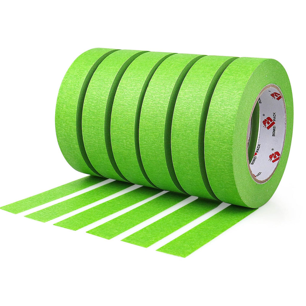 BOMEI PACK Painters Tape - Painting Tape for Car Paint Green - 1 inch x 60 Yards Paint Tape for Walls Painting, Automotive, Labeling, DIY Crafting, Decoration and School Projects, 6 Pack