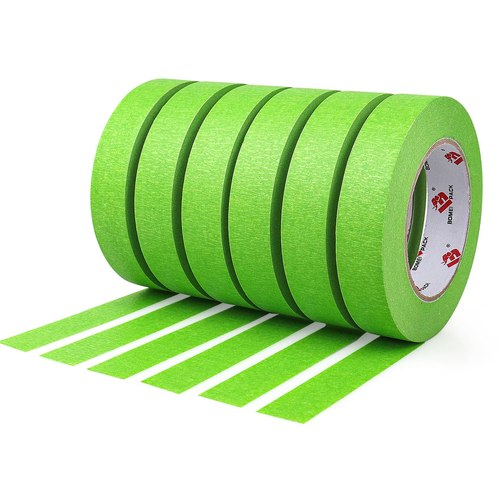 BOMEI PACK Painters Tape - Painting Tape for Car Paint Green - 1 inch x 60 Yards Paint Tape for Walls Painting, Automotive, Labeling, DIY Crafting, Decoration and School Projects, 6 Pack