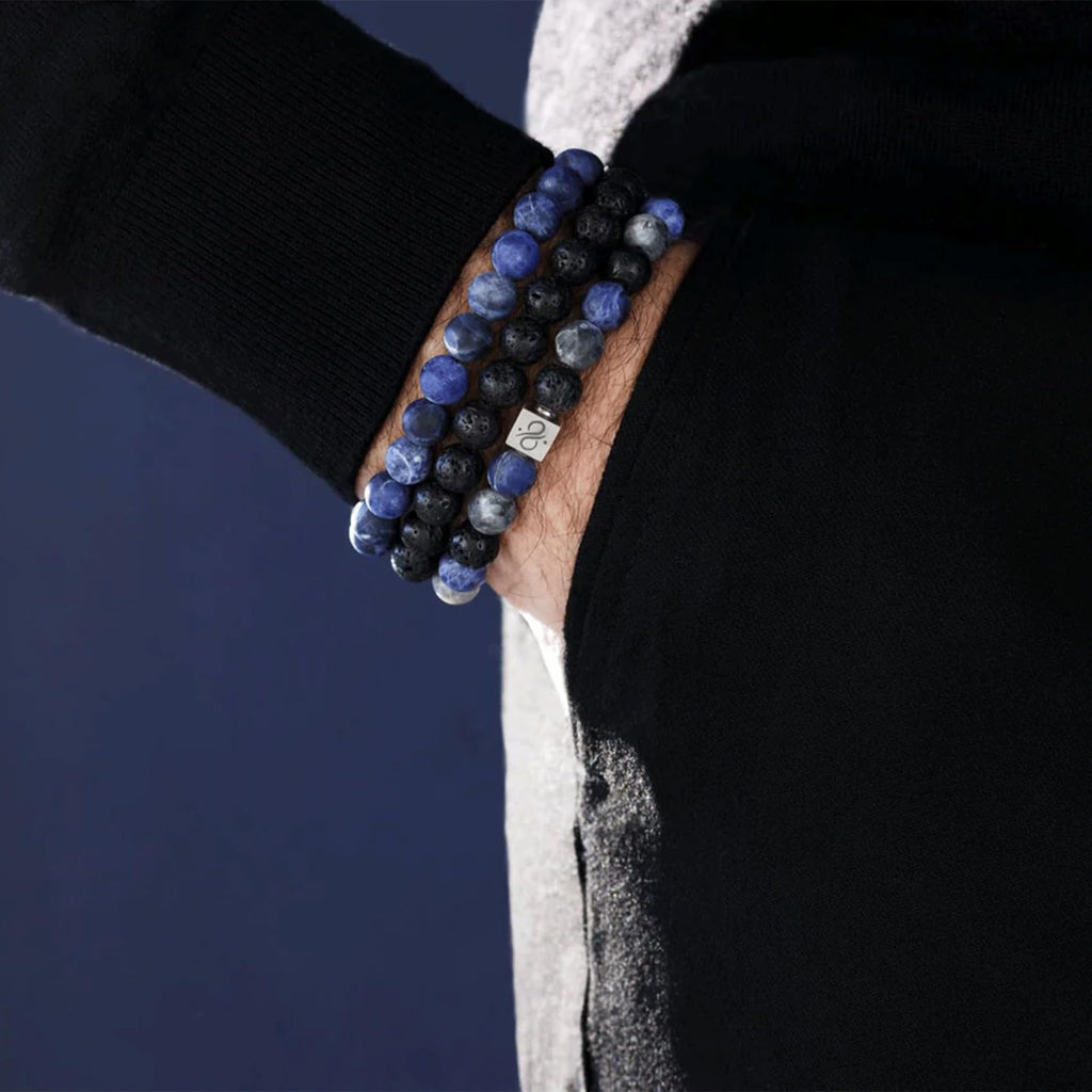 RANKEEF Tiger Eye Bracelet For Men 8MM Natural Stone Beads Bracelet Set Stretch Lava Rock Bracelets Adjustable Black Crystal Beaded Bracelet for Men Women Gifts