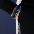 RANKEEF Tiger Eye Bracelet For Men 8MM Natural Stone Beads Bracelet Set Stretch Lava Rock Bracelets Adjustable Black Crystal Beaded Bracelet for Men Women Gifts
