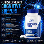 Phosphatidylserine 400 mg – Sunflower Phosphatidylserine Supplement – 120 Capsules (60 Servings) – PS Supplement for Brain, Memory & Cognitive Support – Non-GMO, ISO-Certified