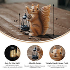 Elegondrar Solar Squirrel Garden Statue Outdoor Decor, Brown, Resin