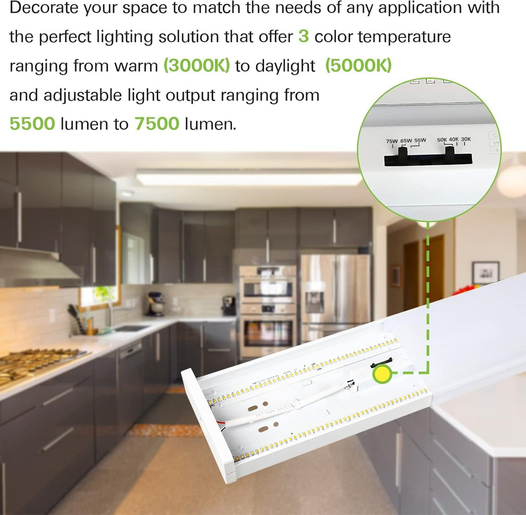 hykolity 4FT LED Wraparound Light Fixture with 3 Wattages/3 Lumens/3 CCT Selectable, 55W/65W/75W, 5500lm/6500lm/7500lm, 3000K/4000K/5000K, Flush Mount Office Ceiling Light, ETL