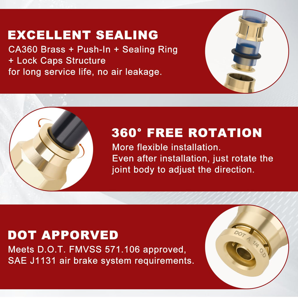 Boeray DOT Approved Male Straight Brass Union 1/4" Tube x 1/8" NPT, 4PCS