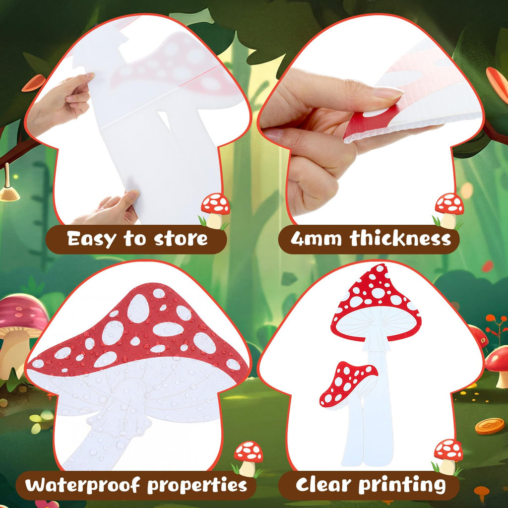 Panelee Wonderland Party Decorations, Mushroom Sign Yard Decoration with Stakes, Large Wonderland Mushroom Photo Background Decor for Indoor Outdoor Lawn Garden Woodland Birthday Tea Party Supplies