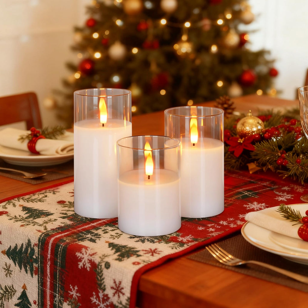 Amagic White Glass Flameless LED Candles Battery Operated with Remote Timer