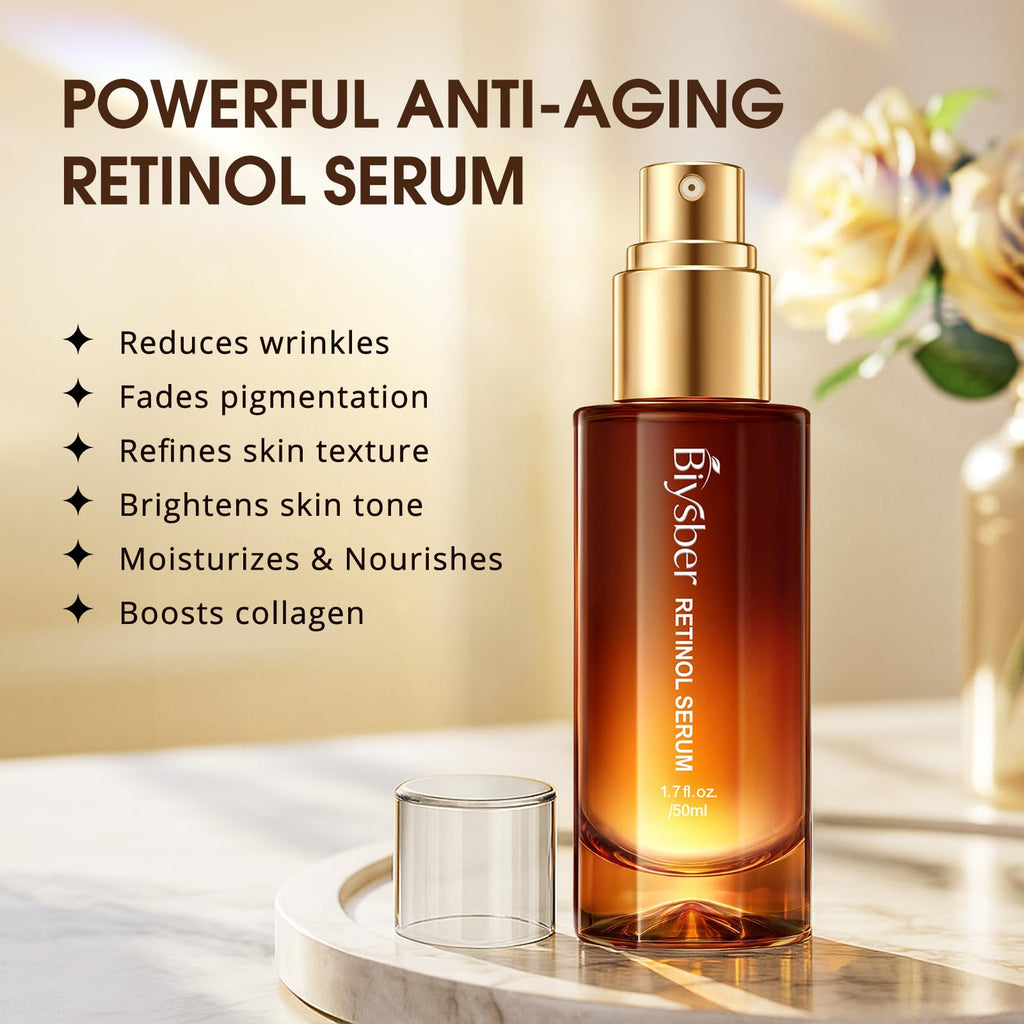 BIYSBER Retinol Collagen Serum for Face: Anti Aging &Anti Wrinkle Repair Peptide Serum with Hyaluronic Acid to Boost Hydration- Day/Night Facial Firming Neck Plump Skin Care for Women/Men(1.70 Fl Oz)