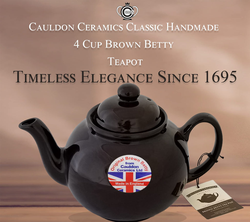 Cauldon Ceramics Classic Brown Betty Tea Pot | Hand Made 4 Cup Brown Betty Teapot | Made with Traditional Staffordshire Red Clay | Ceramic Teapot for Loose Leaf Tea or Teabags | 36 fl oz
