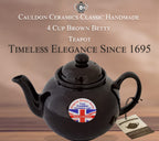 Cauldon Ceramics Classic Brown Betty Tea Pot | Hand Made 4 Cup Brown Betty Teapot | Made with Traditional Staffordshire Red Clay | Ceramic Teapot for Loose Leaf Tea or Teabags | 36 fl oz