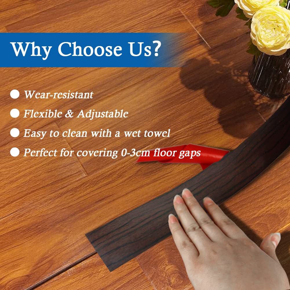 Floor Transition Strip Self Adhesive Floor Cover Strips Laminate 1.57" Wide Vinyl Flat Divider Transitions Elegant Wood Grain Design (4cm, 10Ft, Black Walnut)
