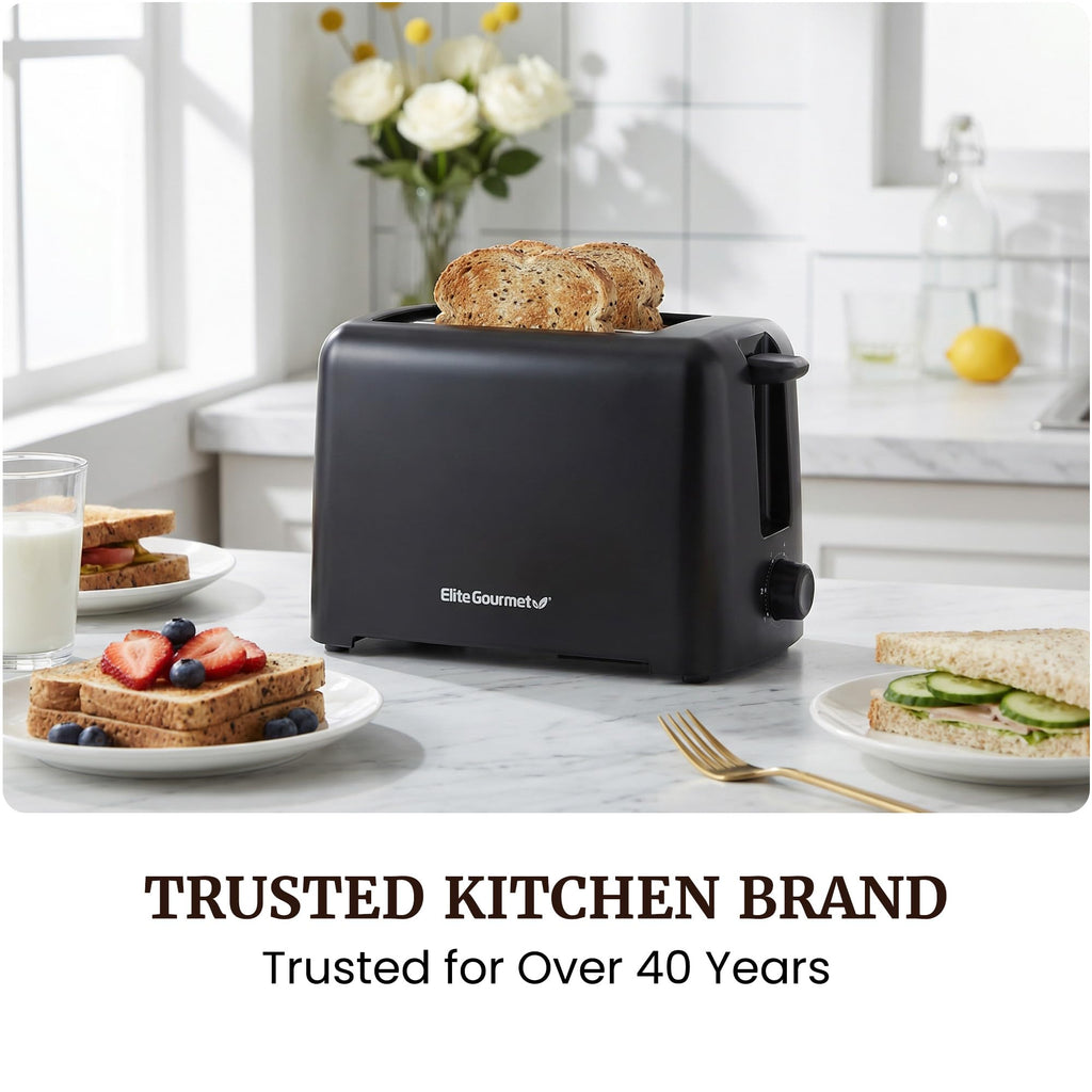 Elite Gourmet 2-Slice Cool-Touch Toaster, 1.25" Extra-Wide Slots, 6 Shades