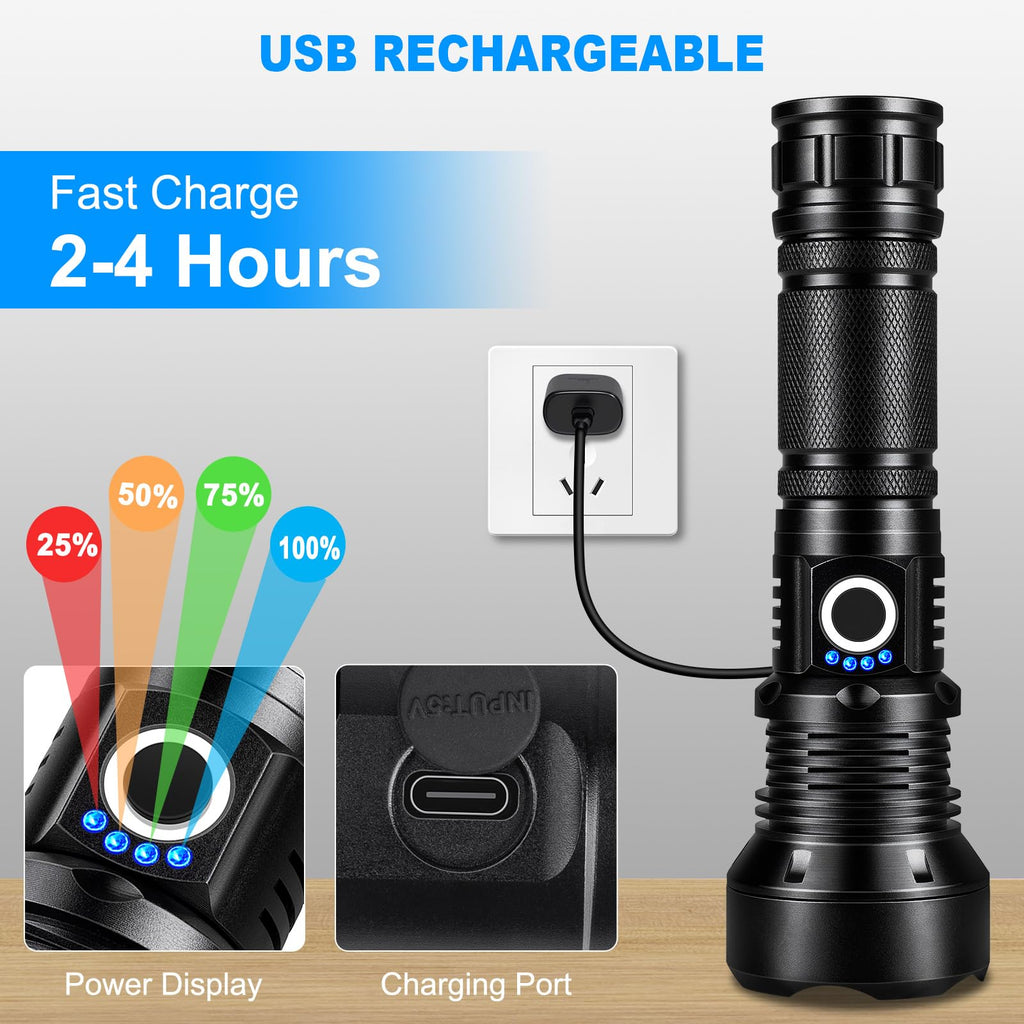 KINGCAESAR Flashlights High Lumens Rechargeable, 2 Pack 90,000 Lumens Super Bright Flashlight, 5 Modes LED Flashlight, IPX7 Waterproof Powerful Flash Light for Home, Outdoor Activities