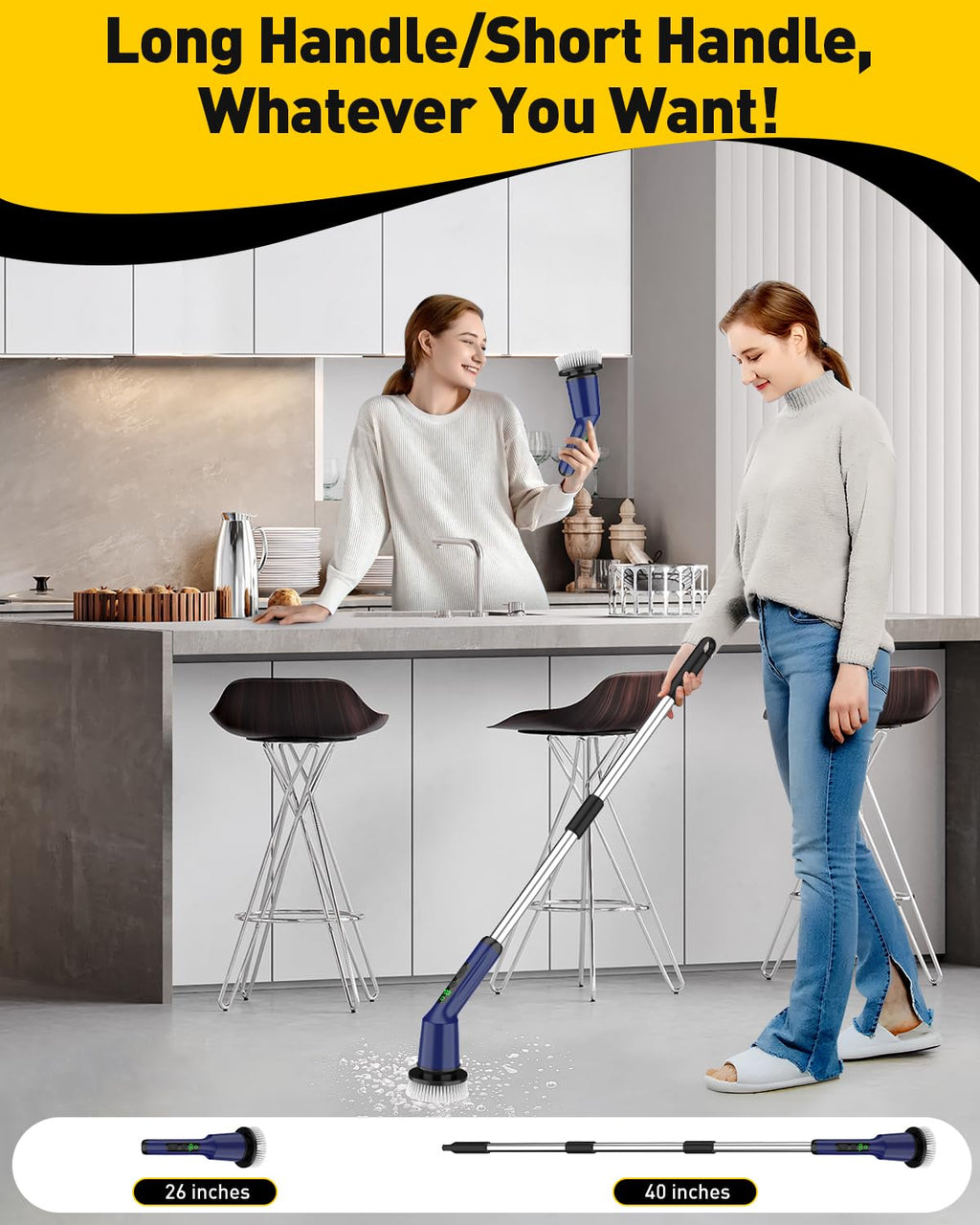 Electric Spin Scrubber for Cleaning Bathroom, Shower Scrubber Cordless Cleaning Brush with IPX7 Waterproof & 2 Speed, 3 Brush Heads, Bathroom Cleaning Supplies for Shower Tub Kitchen Tile Toilet Navy
