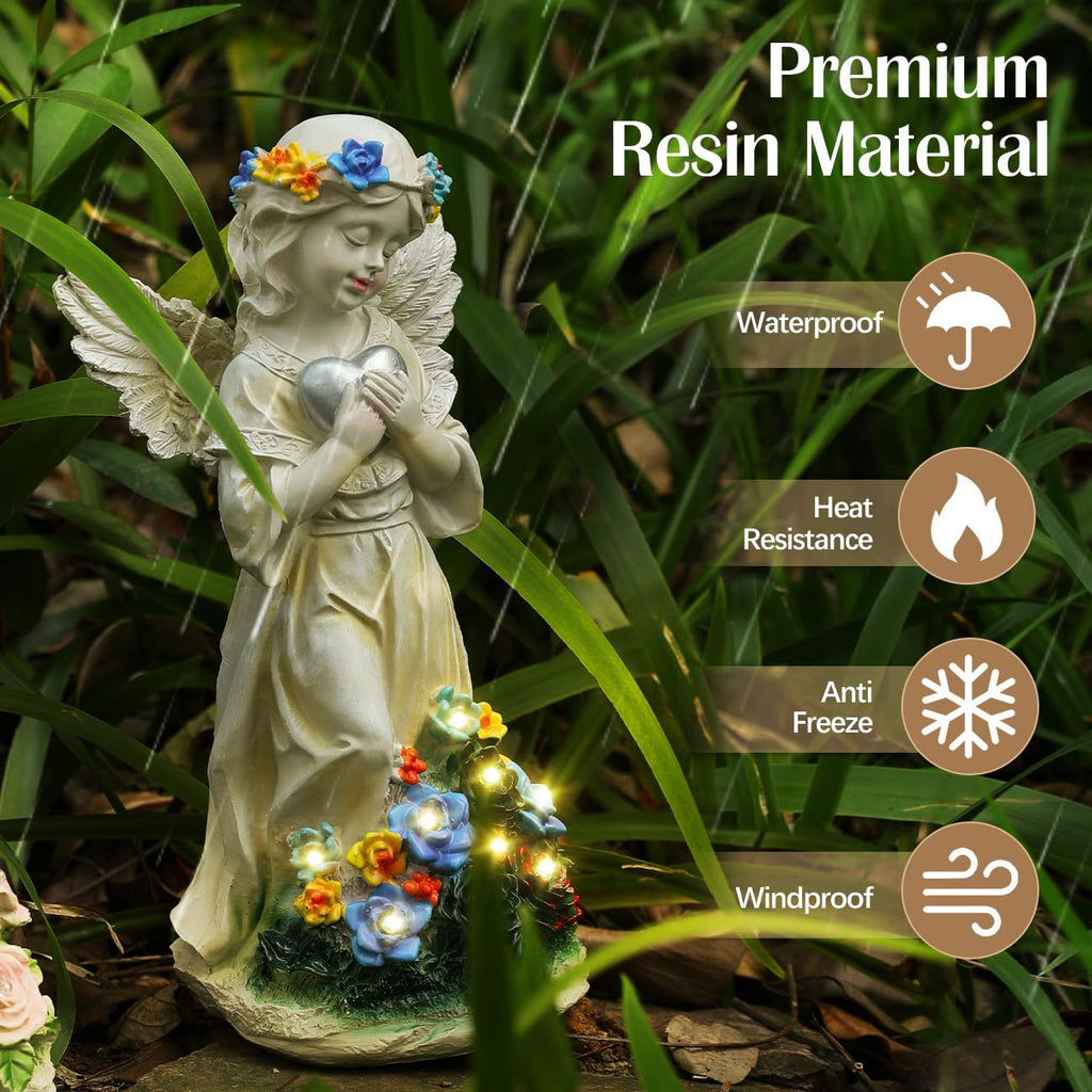 Kssiaz Angel Garden Statue 2Pcs,Love Heart Solar Decor with Warm Light