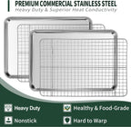 Quarter Sheet Pan with Cooling Rack Set [2 Baking Sheets + 2 Baking Racks], CEKEE Stainless Steel Cookie Sheets for Baking and Wire Rack - Rust & Warp Resistant & Nonstick, Size 12 x 9.8 x 1 Inch