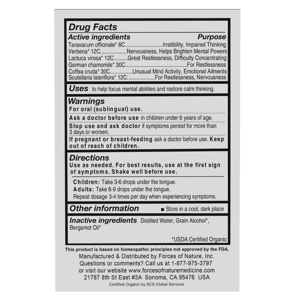 Forces of Nature Focus Supplement, Focus More Homeopathic Medicine, Nootropics Brain Support Supplement, Helps Memory & Concentration, 1 fl oz