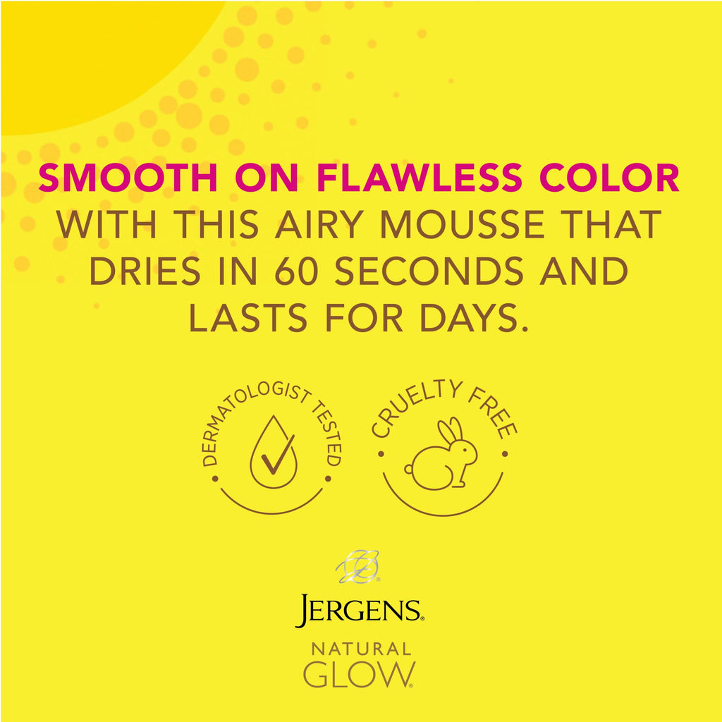 Jergens Natural Glow Instant Sun Body Mousse, Self Tanner for Deep Bronze Tan, Sunless Tanning Body Bronzer for Natural Looking Color Instantly, 6 Oz, Pack of 2