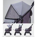 Sunny Sonny Foldable Jogger Pet Stroller with Weather Cover Storage Basket Pet Travel Carrier for S/M Dogs Cats up to 33lbs (Grey)