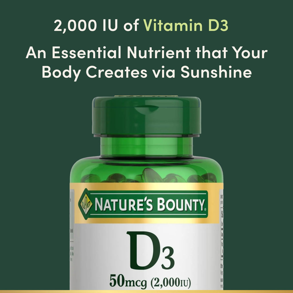 Nature's Bounty Vitamin D3 2000 IU, Supports Immune Health, Calcium Absorption & Bone Strength,Essential for Healthy Bones,Non-GMO,No-Gluten,350 Softgels,1 Serving Per Day for Daily Health,(Pack of 2)