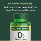 Nature's Bounty Vitamin D3 2000 IU, Supports Immune Health, Calcium Absorption & Bone Strength,Essential for Healthy Bones,Non-GMO,No-Gluten,350 Softgels,1 Serving Per Day for Daily Health,(Pack of 2)