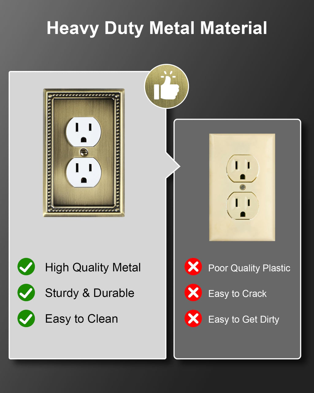 TREEWELL 6-Pack Duplex Outlet Cover Plate, Antique Brass Metal Wall Plates for Electrical Outlets, 1 Gang Receptacle Cover, Pearls Decorative Switch Plates and Outlet Covers