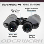 Oberwerk 10x50 Explore Binoculars - Compact & Lightweight Binoculars for Adults | Bird Watching, Hiking, & Outdoor Use | Wide 6.0° FOV | Fully Multi-Coated & Waterproof | Includes Case & Neck Strap