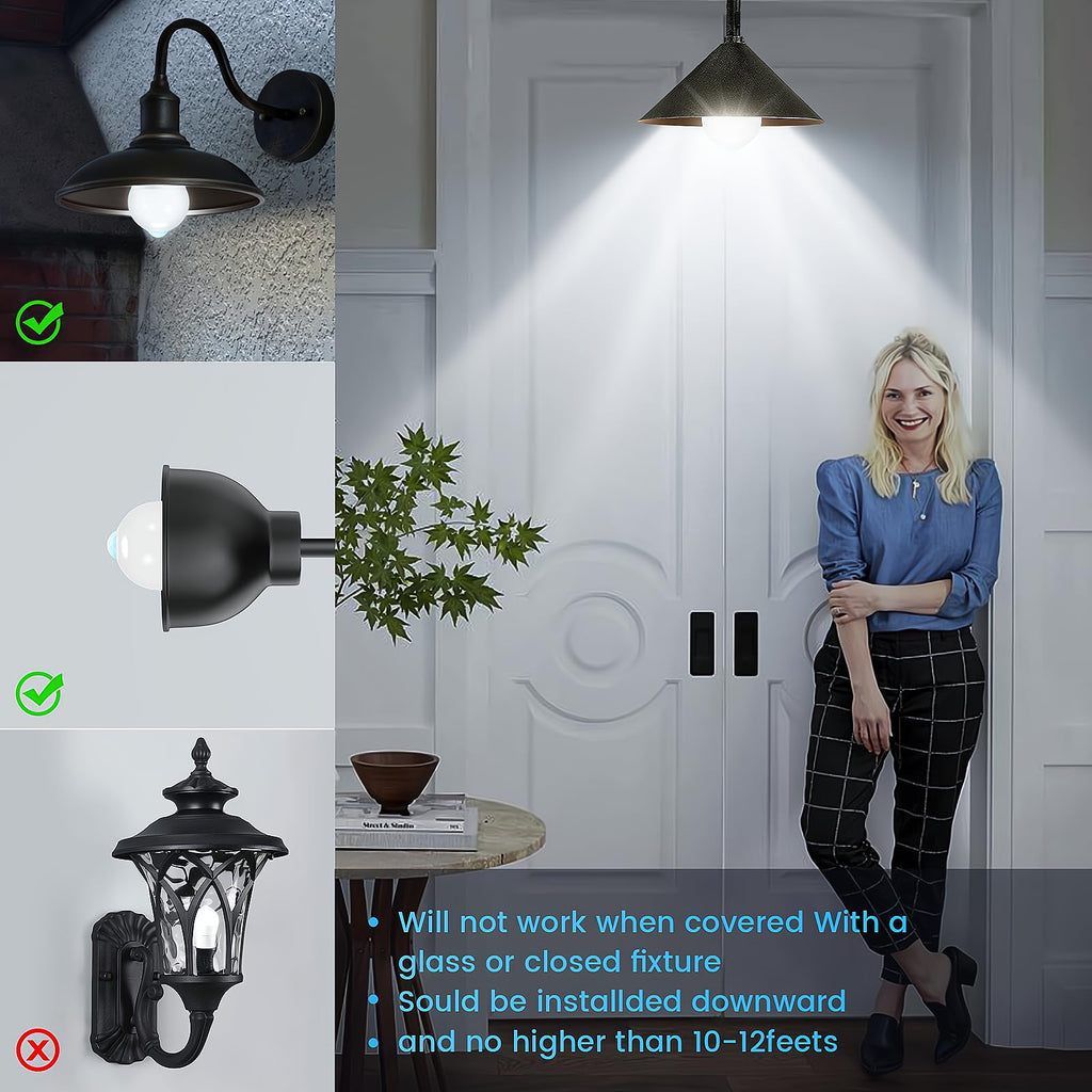 Motion Sensor Light Bulbs, 13W (100Watt Equivalent), Motion Activated Dusk to Dawn Security LED Bulb, 5000K Daylight, Energy-Efficient, for Indoor and Outdoor Lighting, Porch, Stairs, Hallway 4Pack