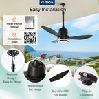 Amico 36 Inch Outdoor Ceiling Fans with Lights for Patios, IP65 Waterproof Gazebo Fan Remote Control,3CCT, 6 Speeds, Hook Hanging Plug in Ceiling Fan for Patio Porch Pergola Garage Canopy (Black)