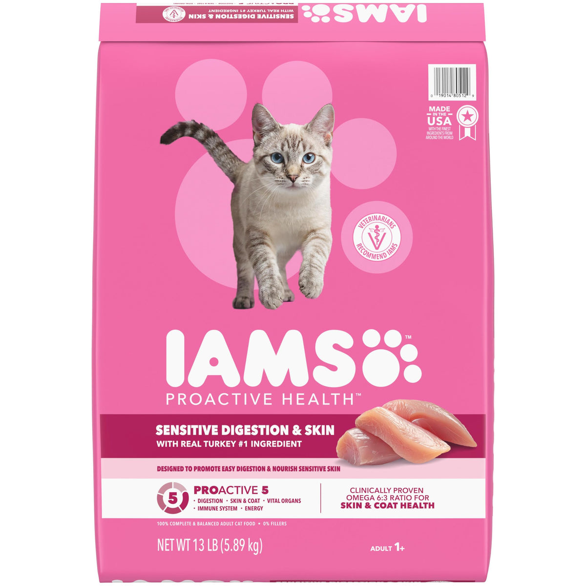 IAMS Proactive Health Sensitive Digestion Dry Cat Food, Turkey, 13 lb