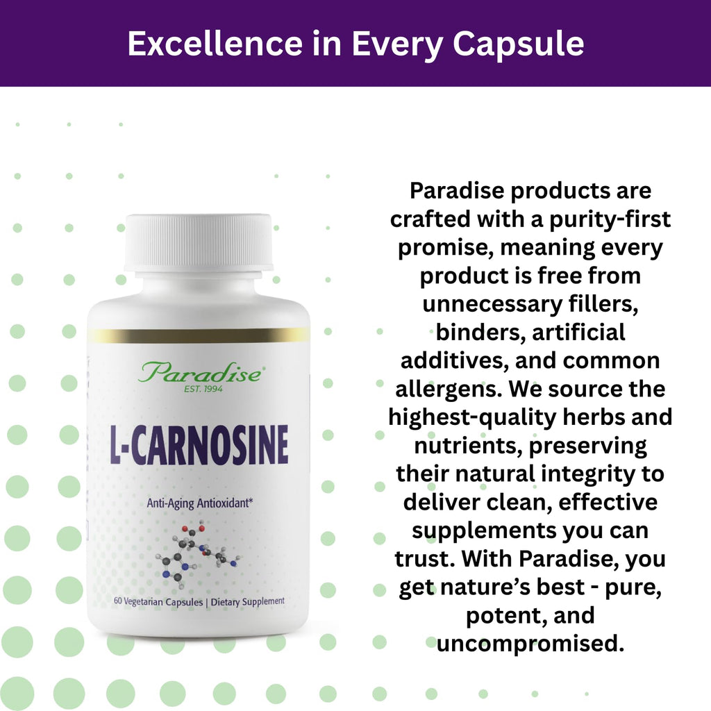 Paradise Herbs L-Carnosine, Super Potent, Ultra Pure, Antioxidant, Vegan, Non GMO, Gluten Free, 60 Vegetarian Capsules