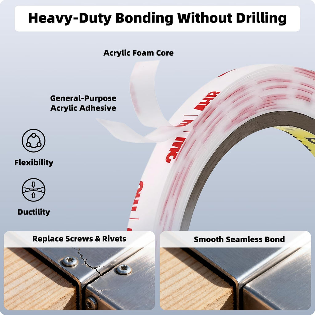 3M Double Sided Mounting Tape 1/4''x15.4Ft 2 Pack, White 4950 Heavy Duty