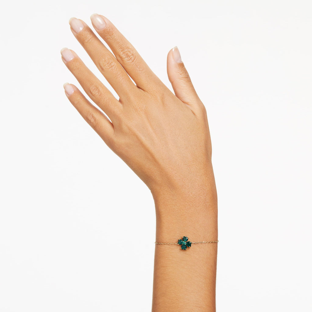 Swarovski Idyllia Bracelet, Gold-Tone Finished Clover Motif with Green Stones, Part of the Idyllia Collection