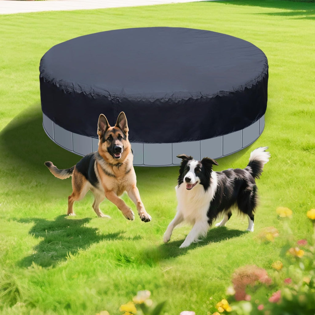 SAFANA 72" Round Dog Pool Cover [Upgrade 420D Thickened] 6ft Portable Dog Pet Bath Pool Cover 71/72 inch, Durable Foldable Round Inflatable Swimming Pool Cover, Drawstring Design Windproof Dustproof