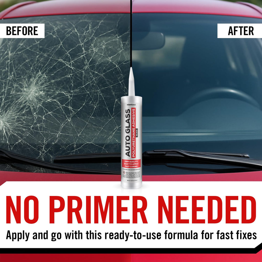 Berkland Polyurethane Windshield Adhesive, Black - Fast Curing Glass Glue