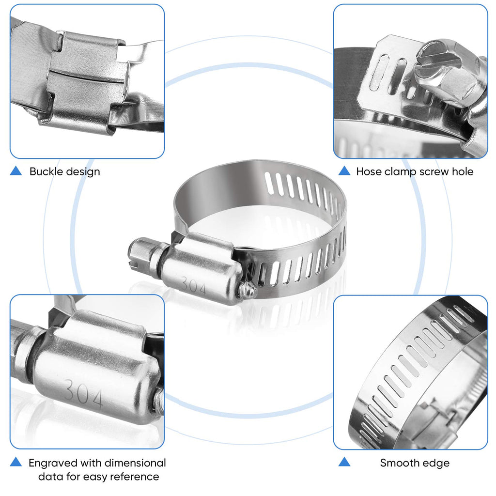 TICONN 40PCS Hose Clamps Set 304 Stainless Steel, 1/4''–1-1/8'' Worm Gear